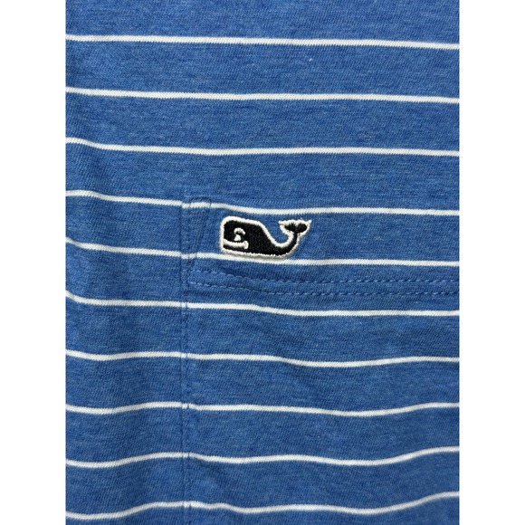 Vineyard Vines Men's Medium Blue White Stripe‎ Polo Shirt Pima Cotton Whale Logo - Picture 4 of 9